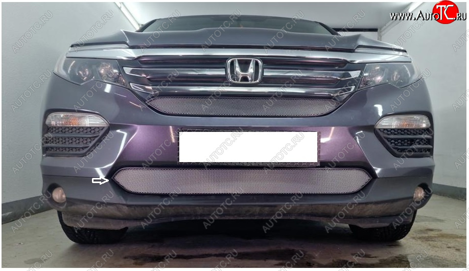 2 869 р. Защитная сетка в бампер (низ, ячейка 3х7 мм) Alfeco Стандарт  Honda Pilot  YF6 (2016-2019) дорестайлинг (Хром)  с доставкой в г. Вологда