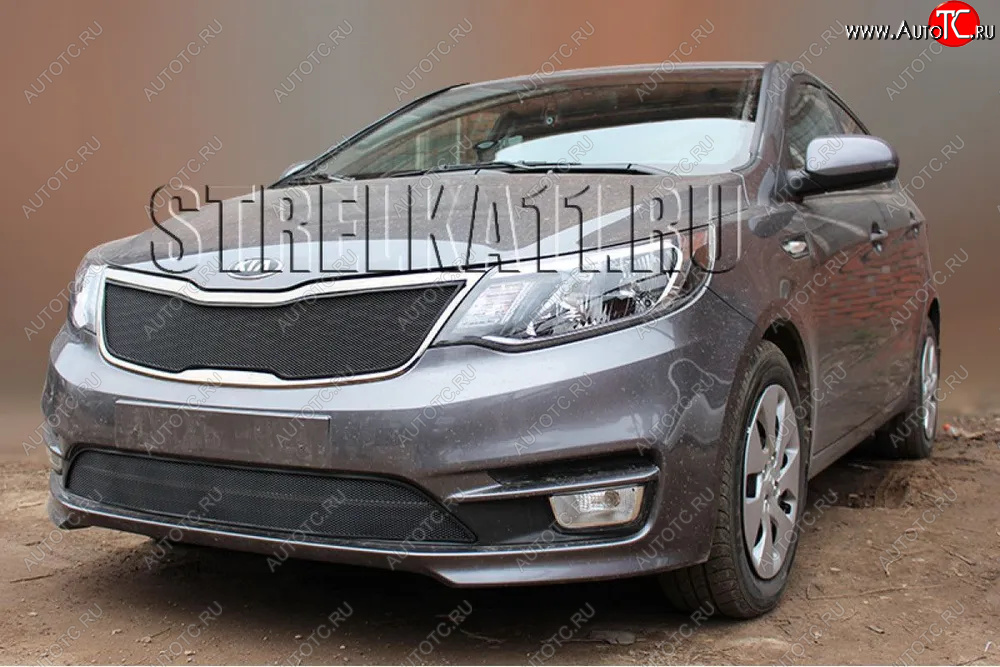 2 899 р. Защитная сетка в бампер (низ, ячейка 3х7 мм) Alfeco Стандарт  KIA Rio  3 QB (2015-2017) хэтчбек 5 дв. рестайлинг (Чёрная)  с доставкой в г. Вологда