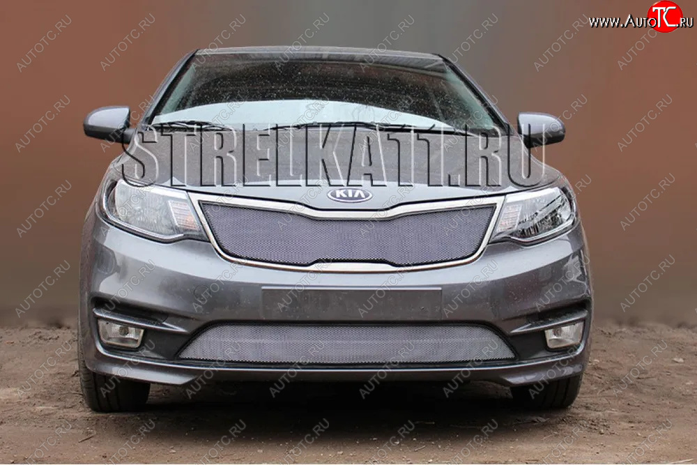 3 149 р. Защитная сетка в бампер (низ, ячейка 3х7 мм) Alfeco Стандарт  KIA Rio  3 QB (2015-2017) хэтчбек 5 дв. рестайлинг (Хром)  с доставкой в г. Вологда