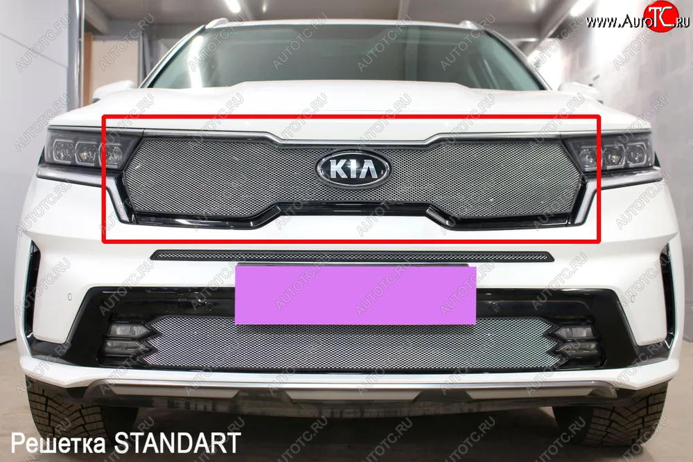 3 899 р. Защитная сетка в бампер (верх, ячейка 3х7 мм) Alfeco Стандарт  KIA Sorento  MQ4 (2020-2022) (Хром)  с доставкой в г. Вологда
