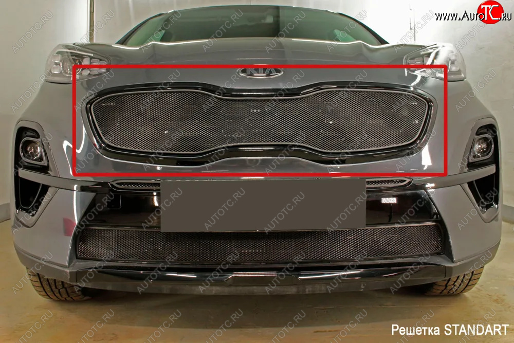 3 099 р. Защитная сетка в бампер (верх, Black Edition, ячейка 3х7 мм) Alfeco Стандарт  KIA Sportage  4 QL (2018-2022) рестайлинг (Чёрная)  с доставкой в г. Вологда