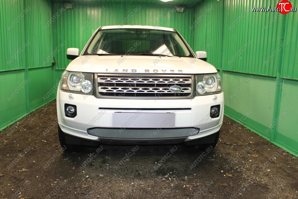 3 149 р. Защитная сетка в бампер (низ, ячейка 3х7 мм) Alfeco Стандарт  Land Rover Freelander  L359 (2010-2012) 1-ый рестайлинг (Хром)  с доставкой в г. Вологда
