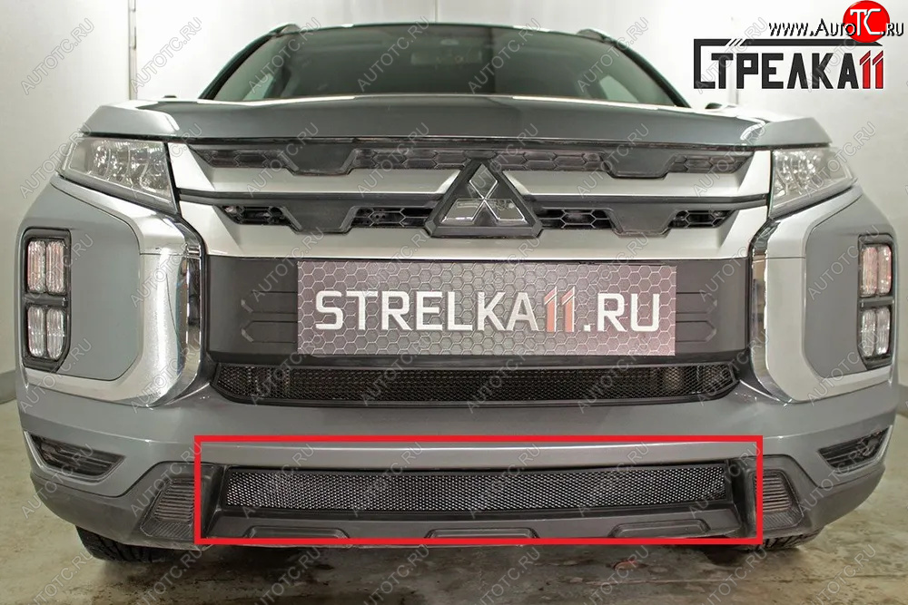 2 569 р. Защитная сетка в бампер (низ, ячейка 3х7 мм) Alfeco Стандарт  Mitsubishi ASX (2019-2025) 3-ий рестайлинг (Чёрная)  с доставкой в г. Вологда
