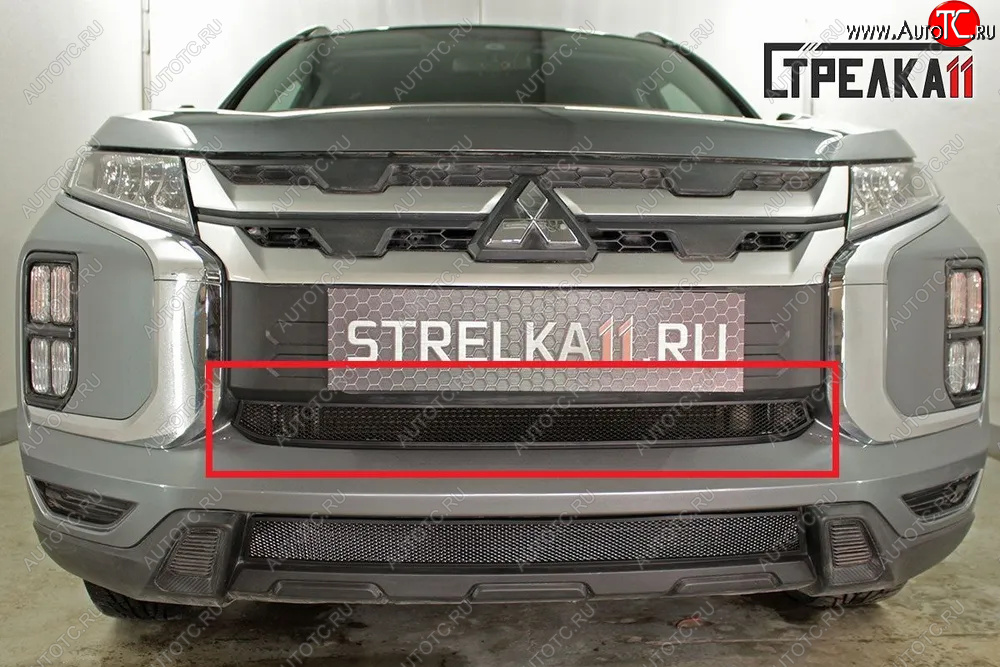 2 469 р. Защитная сетка в бампер (центр, ячейка 3х7 мм) Alfeco Стандарт Mitsubishi ASX 3-ий рестайлинг (2019-2025) (Чёрная)  с доставкой в г. Вологда