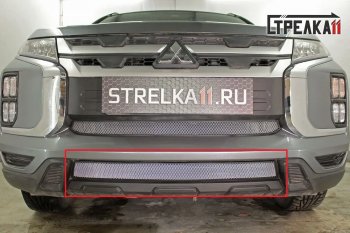 Защитная сетка в бампер (низ, ячейка 3х7 мм) Alfeco Стандарт Mitsubishi ASX (2019-2025) 3-ий рестайлинг (Хром)