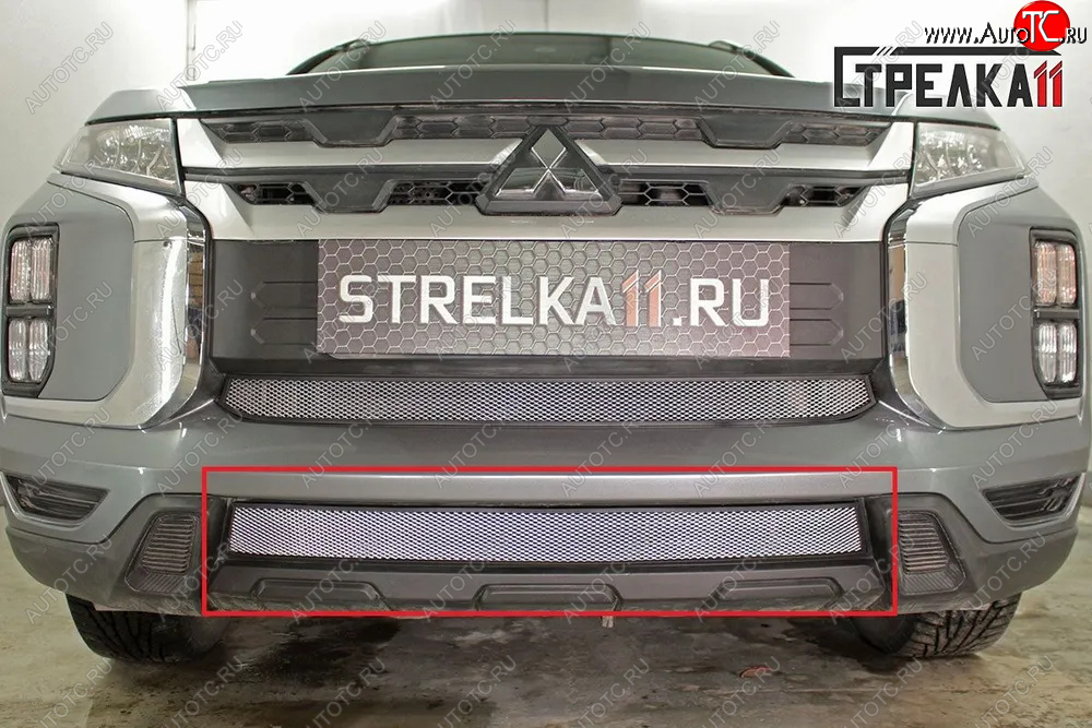 2 669 р. Защитная сетка в бампер (низ, ячейка 3х7 мм) Alfeco Стандарт  Mitsubishi ASX (2019-2025) 3-ий рестайлинг (Хром)  с доставкой в г. Вологда