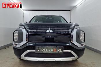 7 649 р. Защита радиатора (3 части, с парктроником) Стрелка11 Стандарт  Mitsubishi Outlander  GF (2018-2022) 3-ий рестайлинг (хром)  с доставкой в г. Вологда. Увеличить фотографию 3