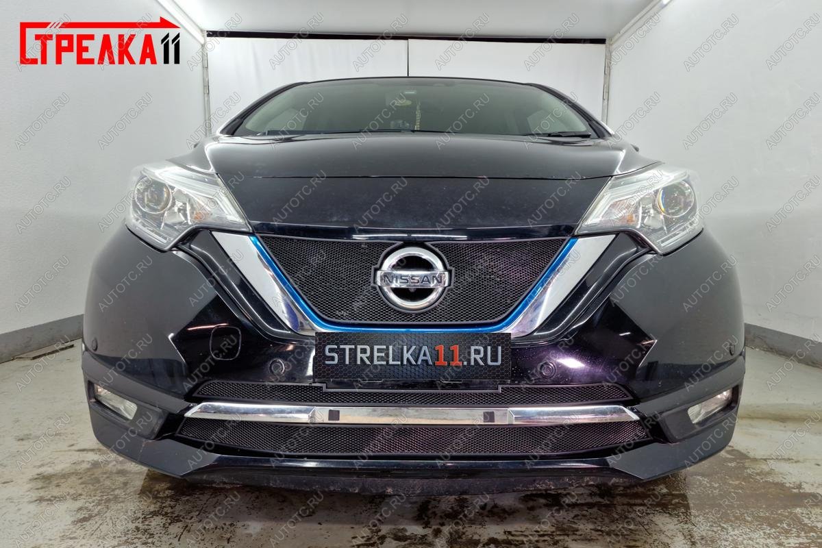 3 599 р. Защита радиатора (низ, Medalist X, 2 части) Стрелка11 Стандарт Nissan Note 2 E12 рестайлинг (2016-2020) (черная)  с доставкой в г. Вологда