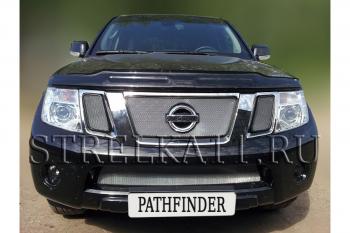 6 899 р. Защита радиатора (верх) Стрелка11 Стандарт  Nissan Pathfinder  R51 (2009-2014) рестайлинг (хром)  с доставкой в г. Вологда. Увеличить фотографию 2