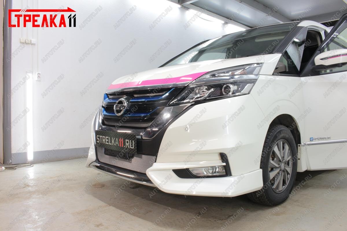 2 189 р. Защита радиатора (верх) Стрелка11 Стандарт  Nissan Serena  C27 (2016-2019) минивэн дорестайлинг (хром)  с доставкой в г. Вологда