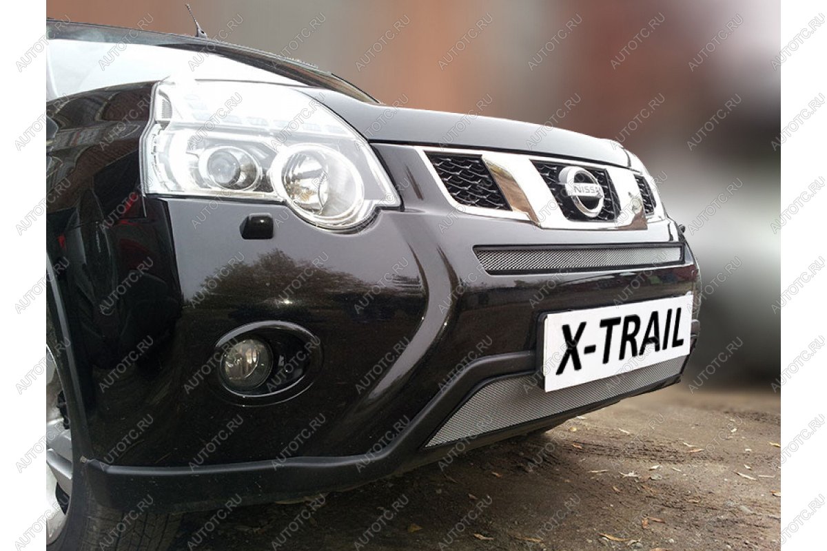 2 699 р. Защита радиатора (середина) Стрелка11 Стандарт  Nissan X-trail  2 T31 (2010-2015) рестайлинг (хром)  с доставкой в г. Вологда