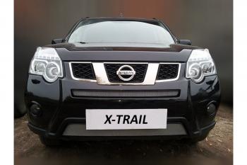 2 699 р. Защита радиатора (середина) Стрелка11 Стандарт  Nissan X-trail  2 T31 (2010-2015) рестайлинг (хром)  с доставкой в г. Вологда. Увеличить фотографию 2