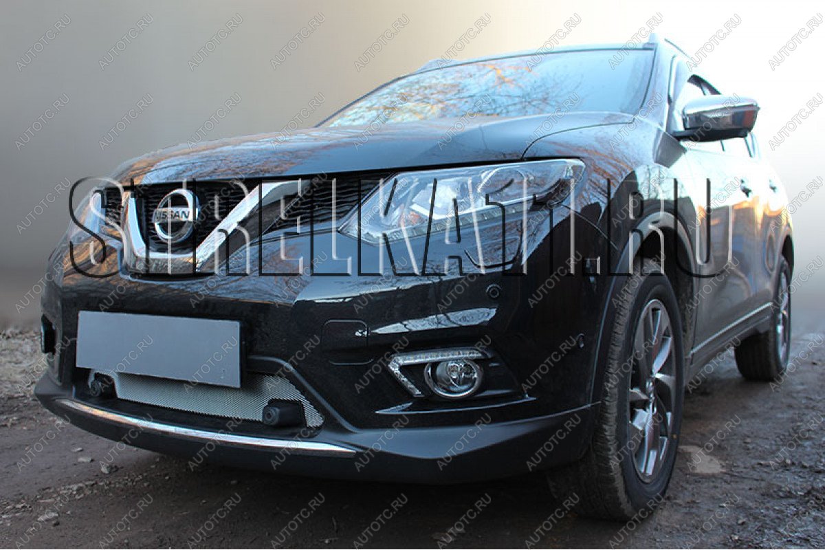 3 199 р. Защита радиатора (с парктроником низ) Стрелка11 Стандарт  Nissan X-trail  3 T32 (2013-2018) дорестайлинг (хром)  с доставкой в г. Вологда