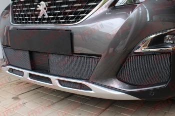 Защита радиатора (низ, середина 5 частей) Стрелка11 Стандарт Peugeot 3008  2 (2016-2025) (черные)