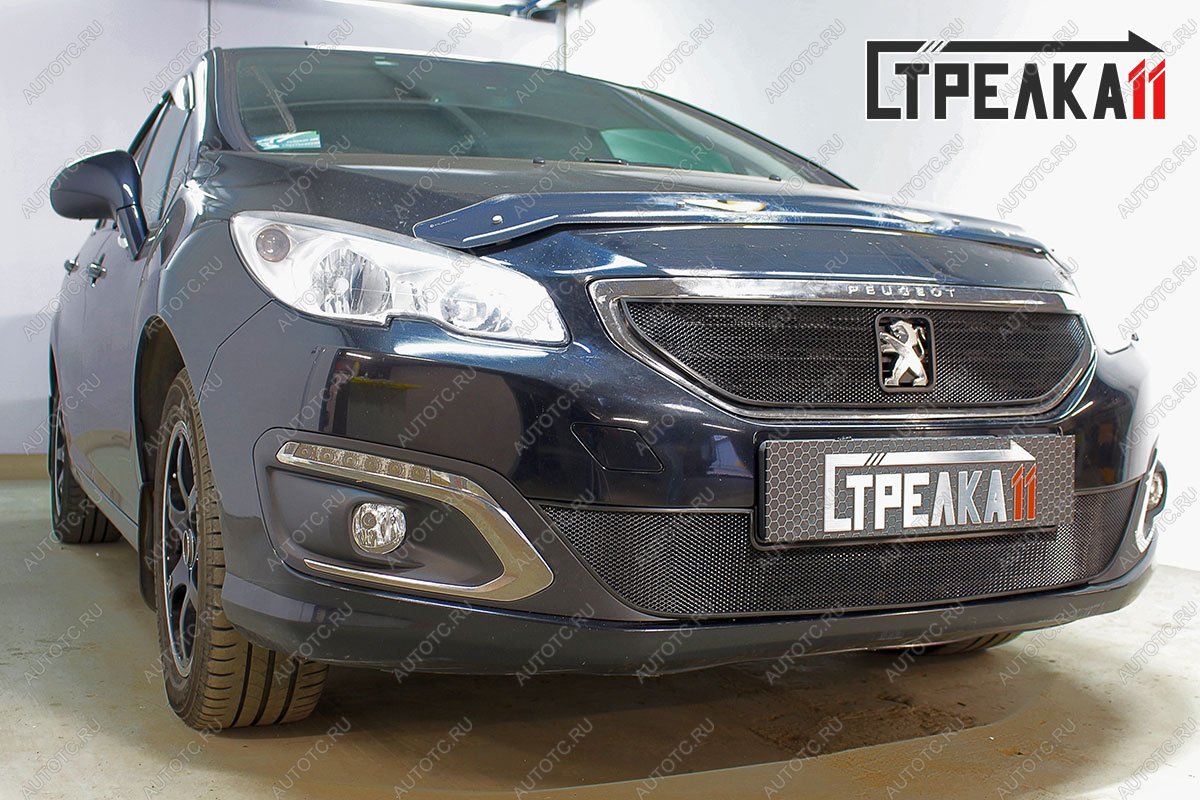 3 099 р. Защита радиатора (верх) Стрелка11 Стандарт  Peugeot 408 (2015-2022) рестайлинг (хром)  с доставкой в г. Вологда