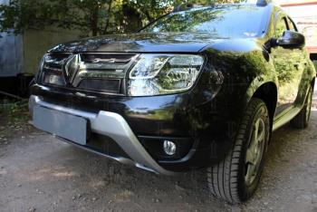 2 759 р. Защита радиатора (верх) Стрелка11 Стандарт Renault Duster HS рестайлинг (2015-2021) (черная)  с доставкой в г. Вологда. Увеличить фотографию 2