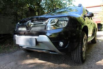 2 879 р. Защита радиатора (верх) Стрелка11 Стандарт  Renault Duster  HS (2015-2021) рестайлинг (хром)  с доставкой в г. Вологда. Увеличить фотографию 2