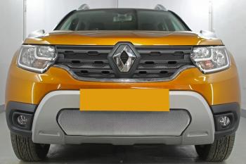 3 599 р. Защита радиатора (верх, 4 части) Стрелка11 Стандарт  Renault Duster  HM (2021-2024) рестайлинг (хром)  с доставкой в г. Вологда. Увеличить фотографию 2