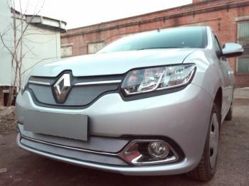 4 649 р. Защита радиатора (Privilege, Luxe Privilege) (низ) Стрелка11 Стандарт  Renault Logan  2 (2014-2018) дорестайлинг (хром)  с доставкой в г. Вологда. Увеличить фотографию 2