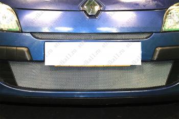 2 269 р. Защита радиатора (верх) Стандарт  Renault Megane  седан (2008-2012)  дорестайлинг (хром)  с доставкой в г. Вологда. Увеличить фотографию 2