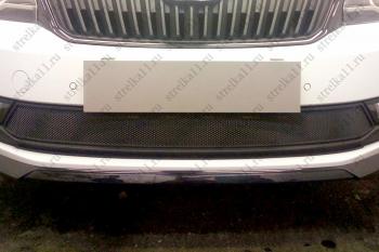 4 649 р. Защита радиатора (2 части) Стрелка11 Стандарт Skoda Rapid NH3 рестайлинг лифтбэк (2017-2020) (черная)  с доставкой в г. Вологда. Увеличить фотографию 2