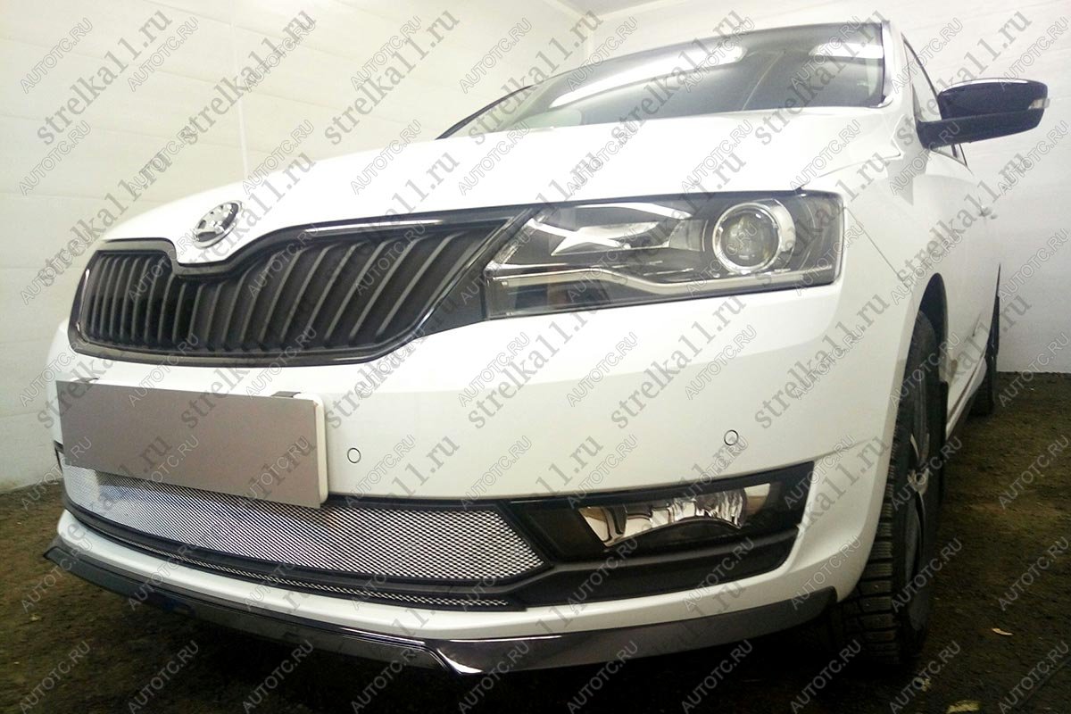 4 849 р. Защита радиатора (2 части) Стрелка11 Стандарт  Skoda Rapid ( NH1,  NH3) (2015-2020) хэтчбэк рестайлинг, рестайлинг лифтбэк (хром)  с доставкой в г. Вологда