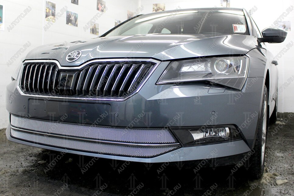 4 999 р. Защита радиатора (2 части) Стрелка11 Стандарт  Skoda Superb ( B8 (3V),  B8 (3V5)) (2015-2019) лифтбэк дорестайлинг, универсал дорестайлинг (хром)  с доставкой в г. Вологда