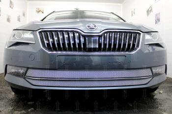 4 999 р. Защита радиатора (2 части) Стрелка11 Стандарт  Skoda Superb ( B8 (3V),  B8 (3V5)) (2015-2019) лифтбэк дорестайлинг, универсал дорестайлинг (хром)  с доставкой в г. Вологда. Увеличить фотографию 2