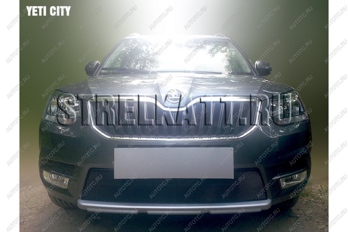 3 169 р. Защита радиатора (с парктроником) (City) Стрелка11 Стандарт Skoda Yeti (2013-2018) (черная)  с доставкой в г. Вологда