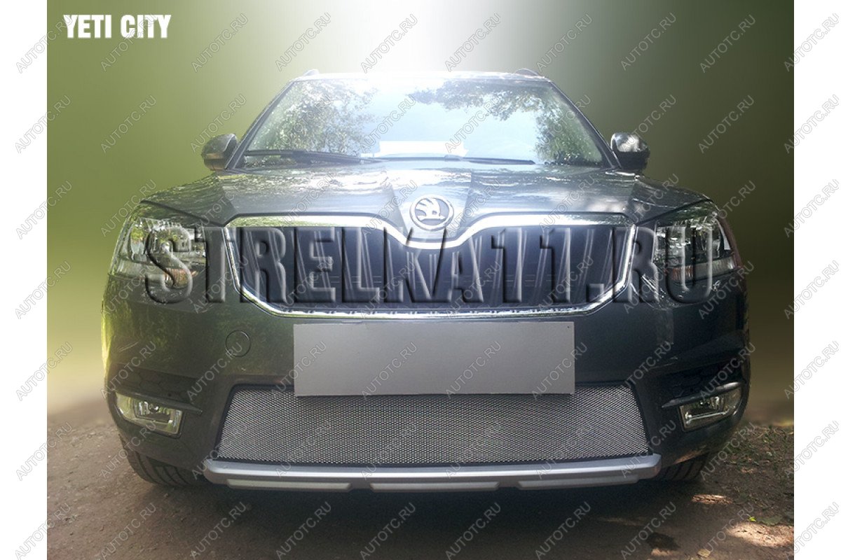 3 299 р. Защита радиатора (с парктроником) (City) Стрелка11 Стандарт  Skoda Yeti (2013-2018) (хром)  с доставкой в г. Вологда