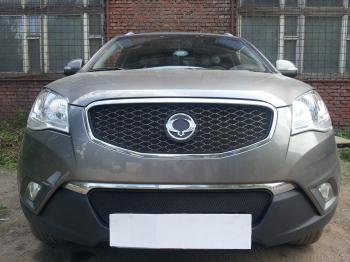 3 169 р. Защита радиатора (верх) Стрелка11 Стандарт  SSANGYONG Actyon (2010-2013) дорестайлинг (черная)  с доставкой в г. Вологда. Увеличить фотографию 2