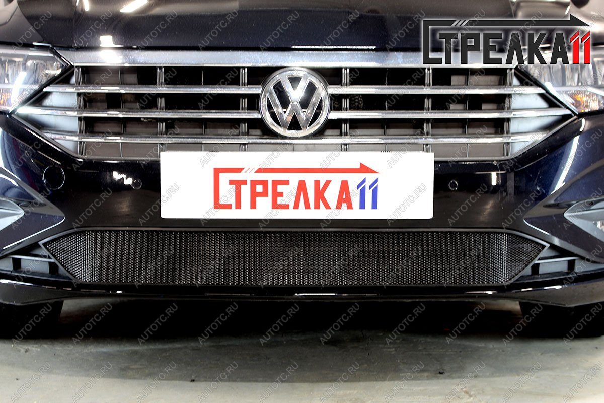 2 889 р. Защита радиатора Стрелка11 Стандарт  Volkswagen Jetta  A7 (2018-2022) седан дорестайлинг (черная)  с доставкой в г. Вологда