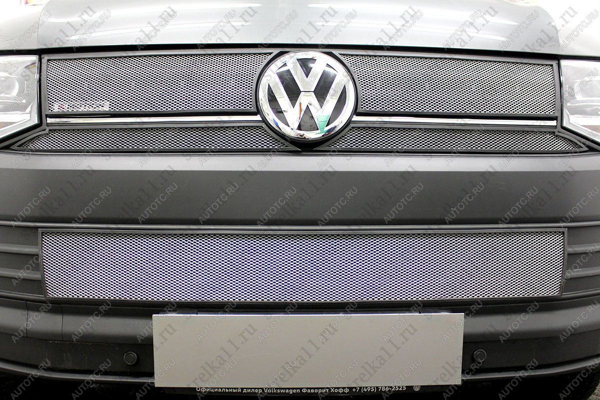 5 849 р. Защита радиатора (4 части верх) (TrendLine) Стрелка11 Стандарт  Volkswagen Transporter  T6 (2015-2019) дорестайлинг (хром)  с доставкой в г. Вологда