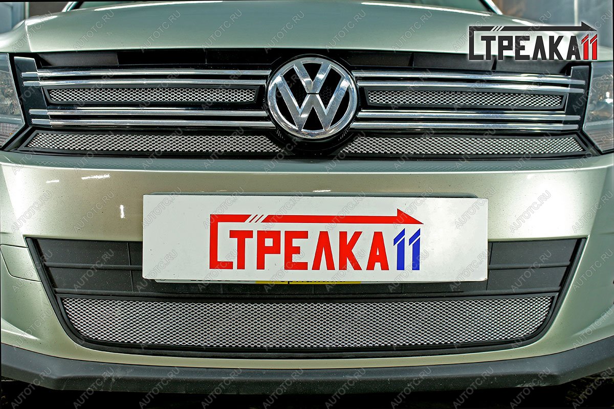 4 899 р. Защита радиатора (верх 4 части) Стрелка11 Стандарт  Volkswagen Tiguan  NF (2011-2017) рестайлинг (хром)  с доставкой в г. Вологда