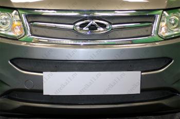 Зимняя заглушка решетки радиатора (верх) Стрелка11 Chery Tiggo 5  (T21) (2014-2017) дорестайлинг (черная)