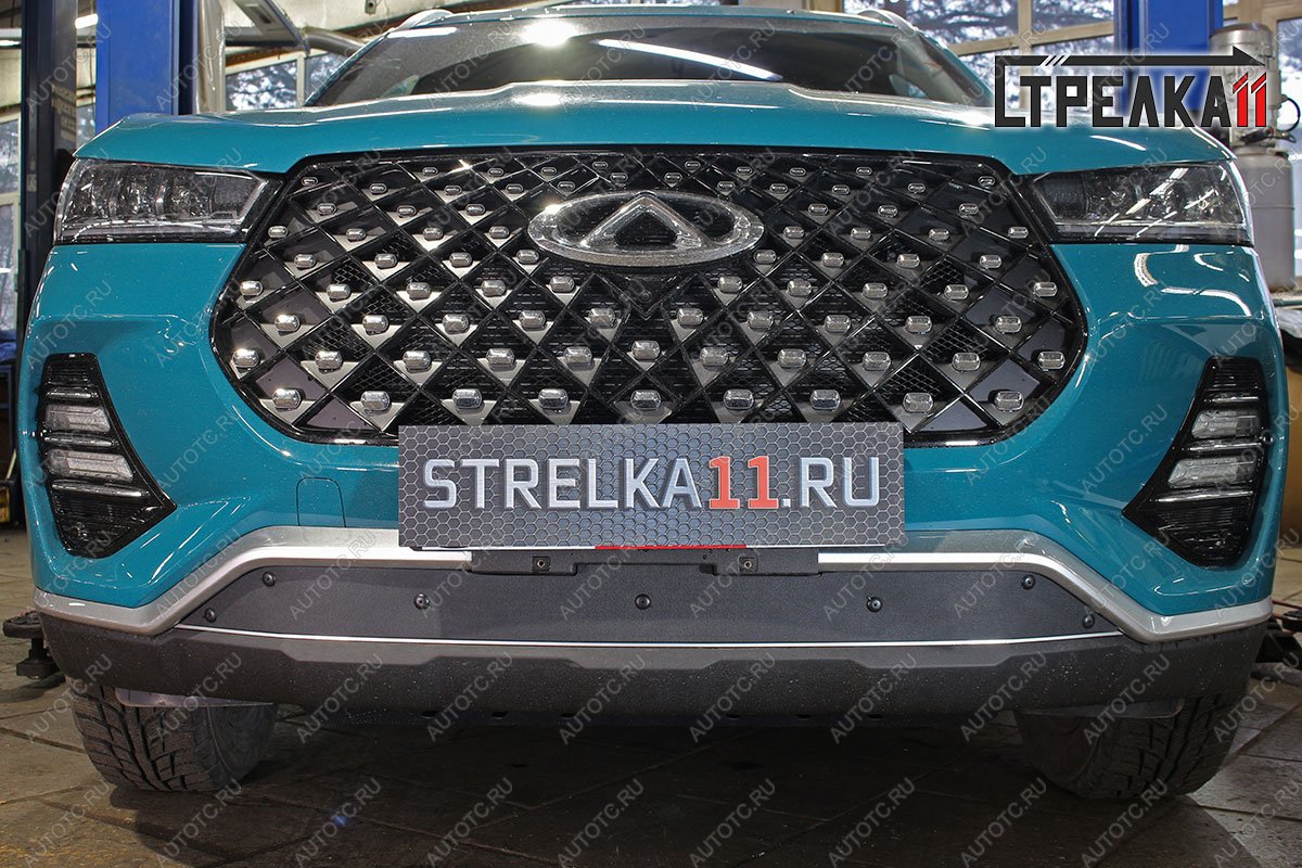 759 р. Зимняя заглушка решетки радиатор (низ) Стрелка11  Chery Tiggo 7 PRO (2019-2025) (черная)  с доставкой в г. Вологда
