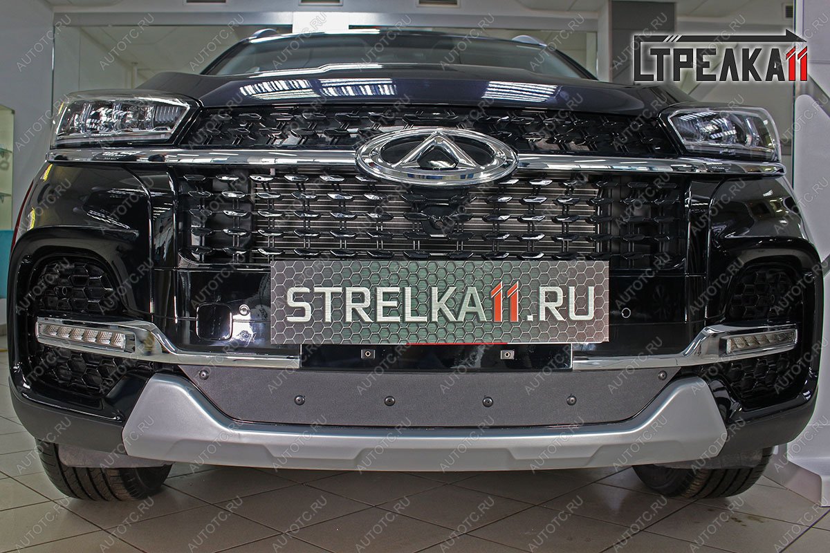 759 р. Зимняя заглушка решетки радиатор (низ) Стрелка11  Chery Tiggo 8  1 T18 (2019-2023) рестайлинг (черная)  с доставкой в г. Вологда