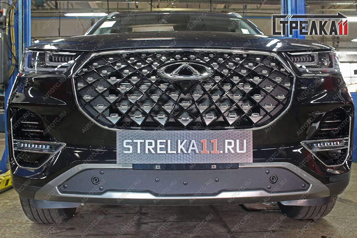 759 р. Зимняя заглушка решетки радиатор (низ с парктроником) Стрелка11  Chery Tiggo 8 PRO (2021-2025) (черная)  с доставкой в г. Вологда