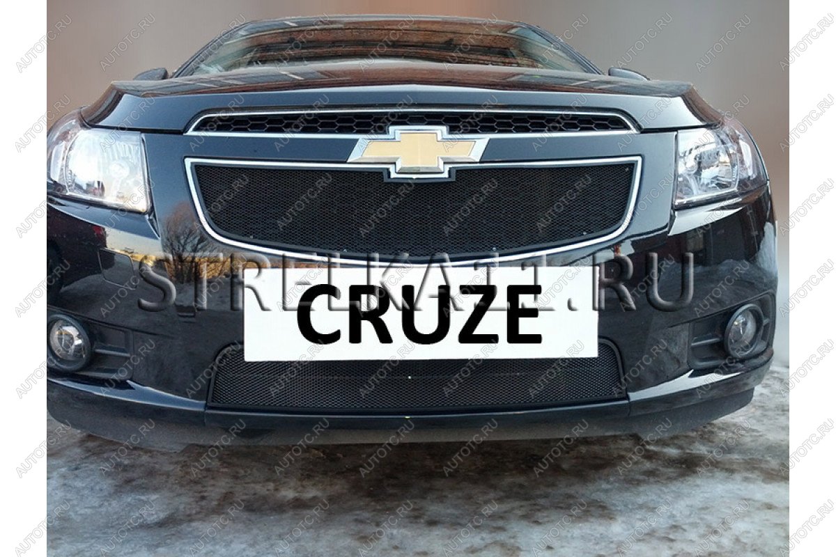 759 р. Зимняя заглушка решетки радиатора (верх) Стрелка11 Chevrolet Cruze J300 седан дорестайлинг (2009-2012) (черная)  с доставкой в г. Вологда