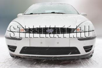 759 р. Зимняя заглушка решетки радиатора Стрелка11  Ford Focus  1 (2001-2005) седан рестайлинг, универсал рестайлинг, хэтчбэк 3 дв. рестайлинг, хэтчбэк 5 дв. рестайлинг (черная)  с доставкой в г. Вологда. Увеличить фотографию 2