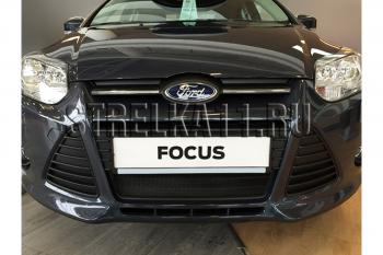759 р. Зимняя заглушка решетки радиатора Стрелка11 Ford Focus 3 седан дорестайлинг (2011-2015) (черная)  с доставкой в г. Вологда. Увеличить фотографию 2