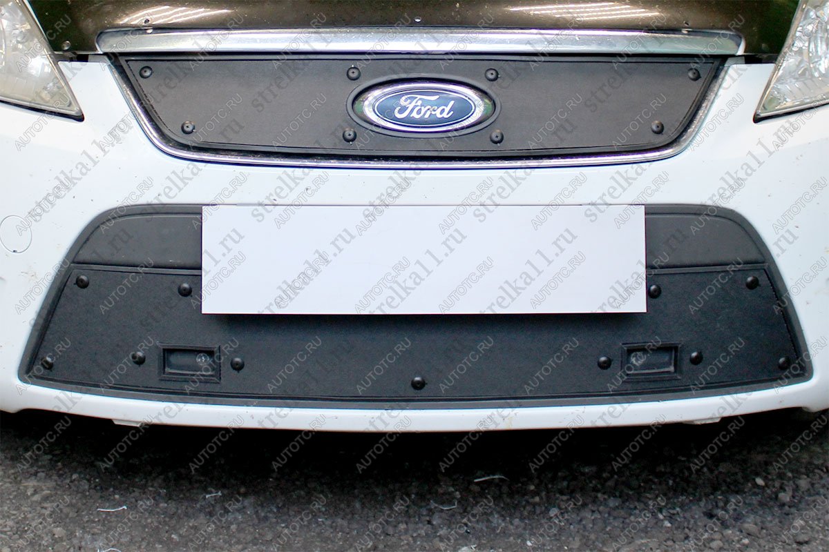 759 р. Зимняя заглушка решетки радиатора (низ с парктроником) Стрелка11  Ford Mondeo (2007-2010) Mk4,BD дорестайлинг, седан, Mk4,DG дорестайлинг, универсал (черная)  с доставкой в г. Вологда