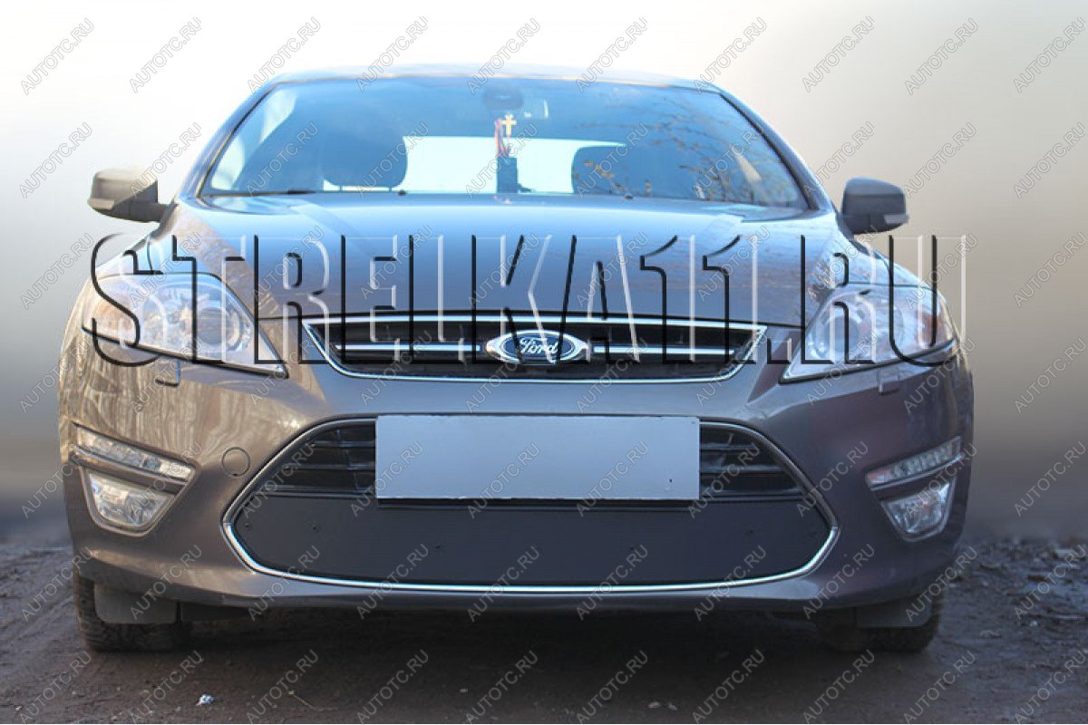 759 р. Зимняя заглушка решетки радиатора Стрелка11 Ford Mondeo Mk4,BD рестайлинг, седан (2010-2014) (черная)  с доставкой в г. Вологда