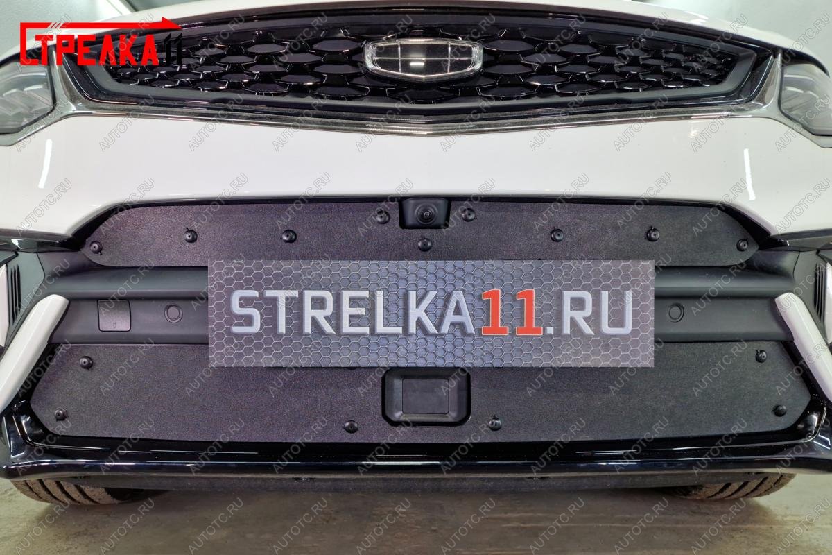 759 р. Зимняя заглушка решетки радиатора (низ) Стрелка11 Geely Tugella FY11,HPBA4 дорестайлинг (2019-2023) (черная)  с доставкой в г. Вологда