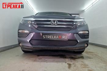 759 р. Зимняя заглушка решетки радиатора (низ) Стрелка11  Honda Pilot  YF6 (2016-2019) дорестайлинг (черная)  с доставкой в г. Вологда. Увеличить фотографию 2