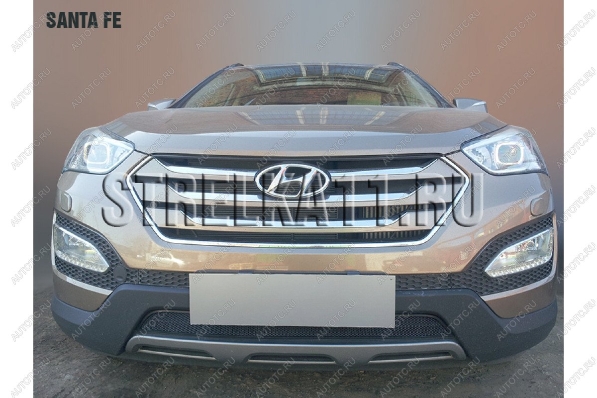 759 р. Зимняя заглушка решетки радиатора Стрелка11 Hyundai Santa Fe DM дорестайлинг (2012-2016) (черная)  с доставкой в г. Вологда