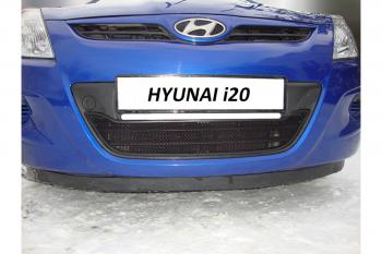 759 р. Зимняя заглушка решетки радиатора Стрелка11  Hyundai i20  PB (2008-2012) хэтчбэк дорестайлинг (черная)  с доставкой в г. Вологда. Увеличить фотографию 2