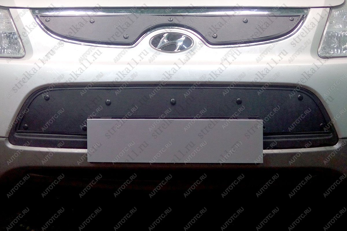 759 р. Зимняя заглушка решетки радиатора (центр) Стрелка11 Hyundai IX55 EN (2006-2013) (черная)  с доставкой в г. Вологда