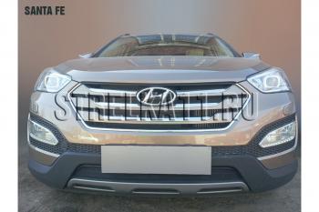 759 р. Зимняя заглушка решетки радиатора Стрелка11 Hyundai Santa Fe DM дорестайлинг (2012-2016) (черная)  с доставкой в г. Вологда. Увеличить фотографию 2