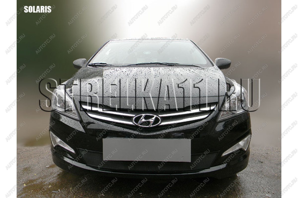 759 р. Зимняя заглушка решетки радиатора Стрелка11 Hyundai Solaris RBr седан рестайлинг (2014-2017) (черная)  с доставкой в г. Вологда